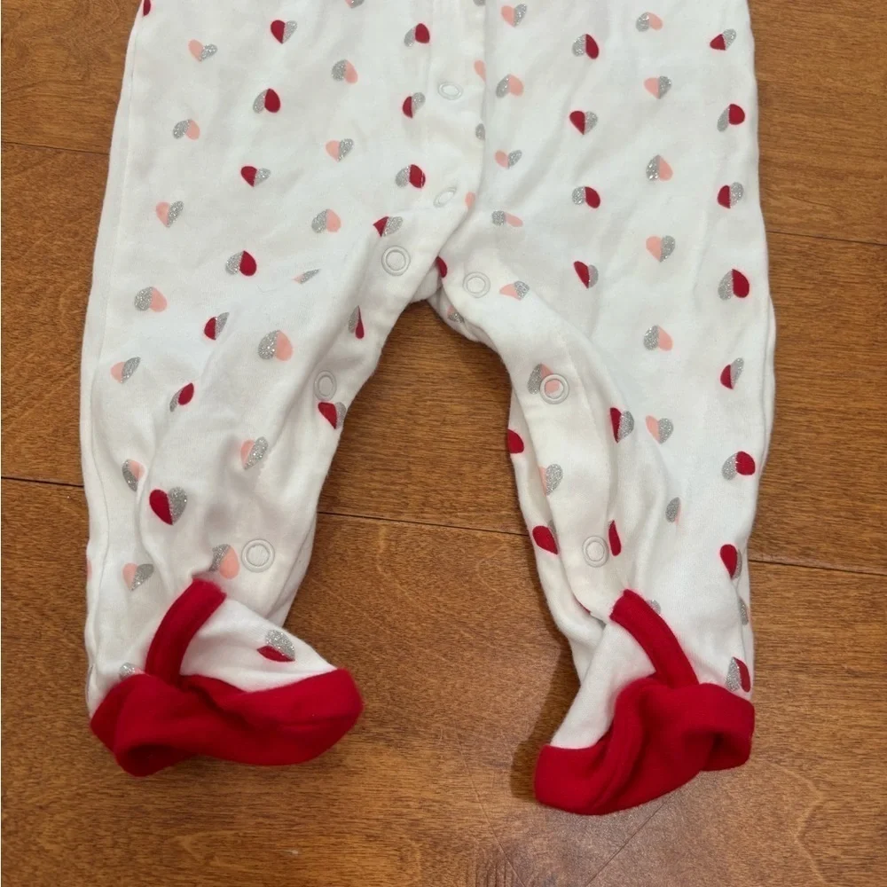 Carter's Baby Girls Hearts Red/Silver/White Footed Sleep 'N Play Pajama 6M